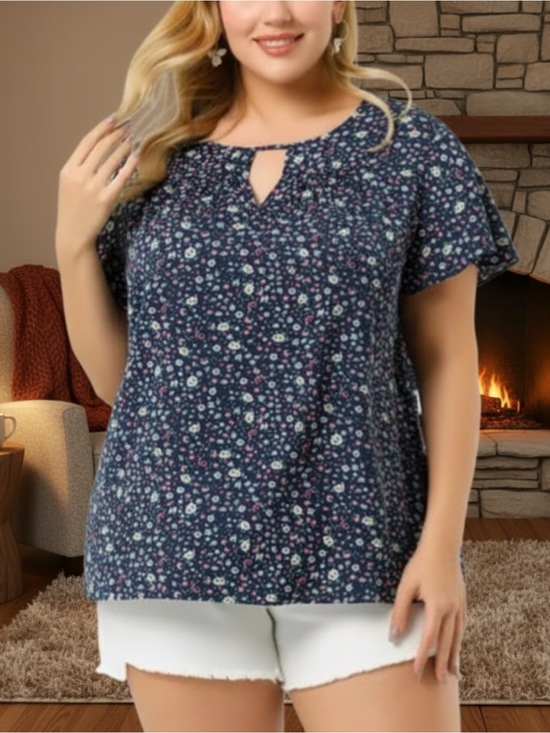 Agnes Orinda Tops - Floral Chiffon Blouse w/Keyhole • NWT • 27" p2p, 27" length